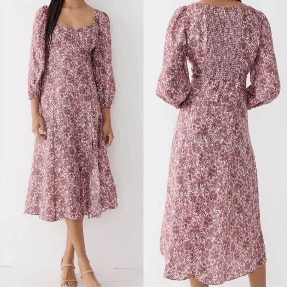 J. Crew Sweetheart Midi Dress 3/4 Sleeve Floral Pink Stretch Sz 10